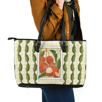 Aloha Hawaii Rambutan Palaka Motifs Leather Tote Bag Hawaiian Fruit Stylized Stamp LT14 - Polynesian Pride