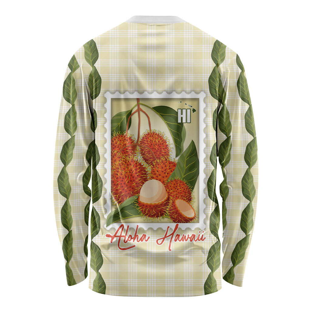Aloha Hawaii Rambutan Palaka Motifs Long Sleeve Shirt Hawaiian Fruit Stylized Stamp LT14 - Polynesian Pride