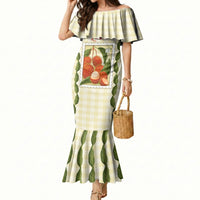 Aloha Hawaii Rambutan Palaka Motifs Mermaid Dress Hawaiian Fruit Stylized Stamp LT14 Women Yellow - Polynesian Pride