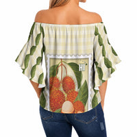 Aloha Hawaii Rambutan Palaka Motifs Off Shoulder Wrap Waist Top Hawaiian Fruit Stylized Stamp LT14 - Polynesian Pride