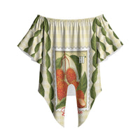Aloha Hawaii Rambutan Palaka Motifs Off Shoulder Wrap Waist Top Hawaiian Fruit Stylized Stamp LT14 - Polynesian Pride
