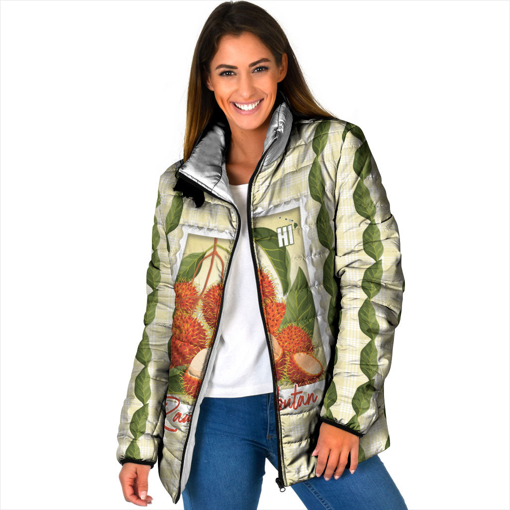 Aloha Hawaii Rambutan Palaka Motifs Padded Jacket Hawaiian Fruit Stylized Stamp