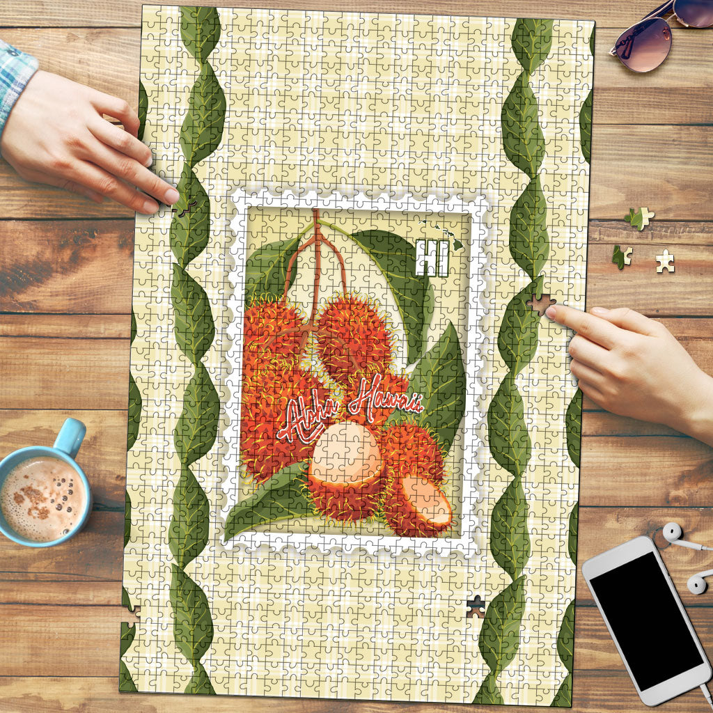 Aloha Hawaii Rambutan Palaka Motifs Puzzle Hawaiian Fruit Stylized Stamp
