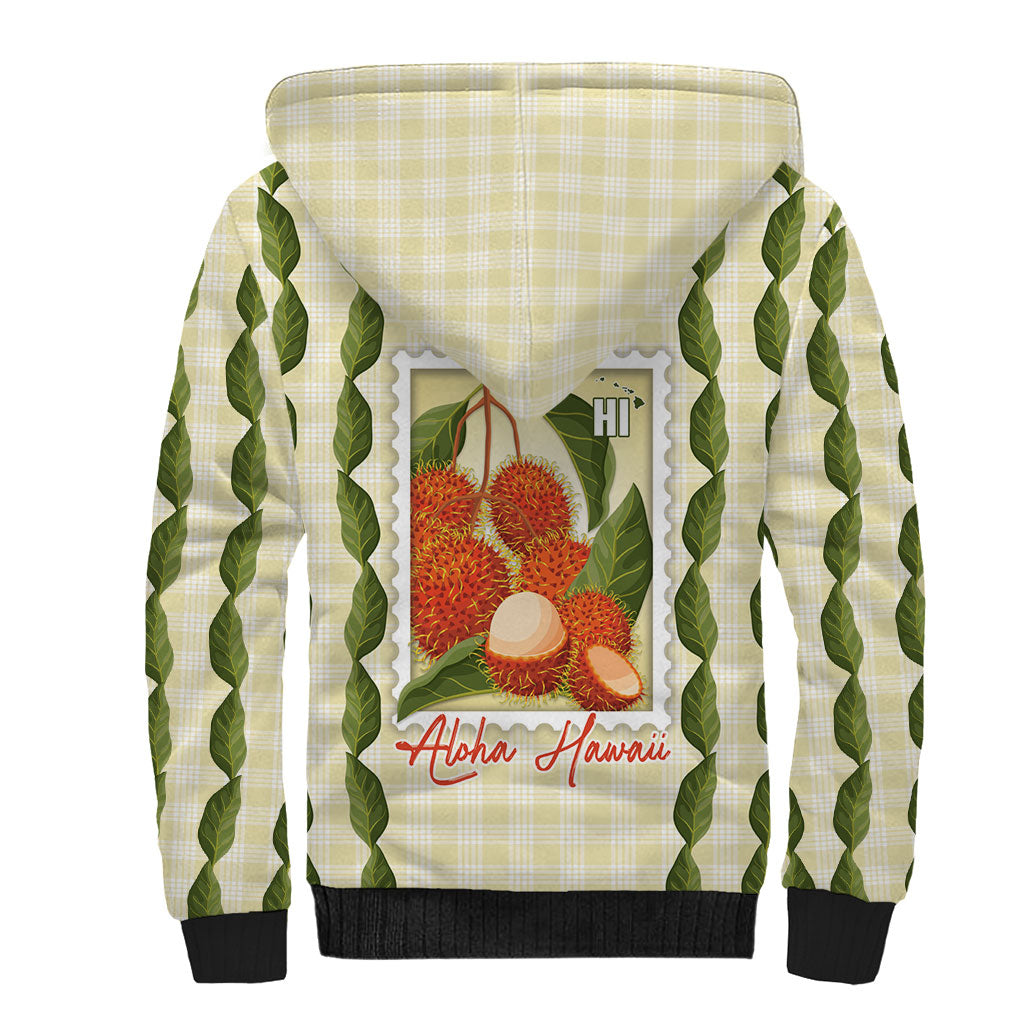 Aloha Hawaii Rambutan Palaka Motifs Sherpa Hoodie Hawaiian Fruit Stylized Stamp LT14 - Polynesian Pride