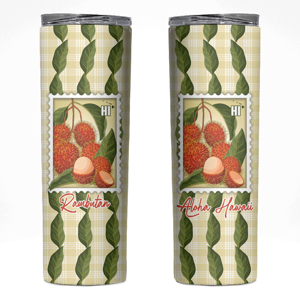 Aloha Hawaii Rambutan Palaka Motifs Skinny Tumbler Hawaiian Fruit Stylized Stamp