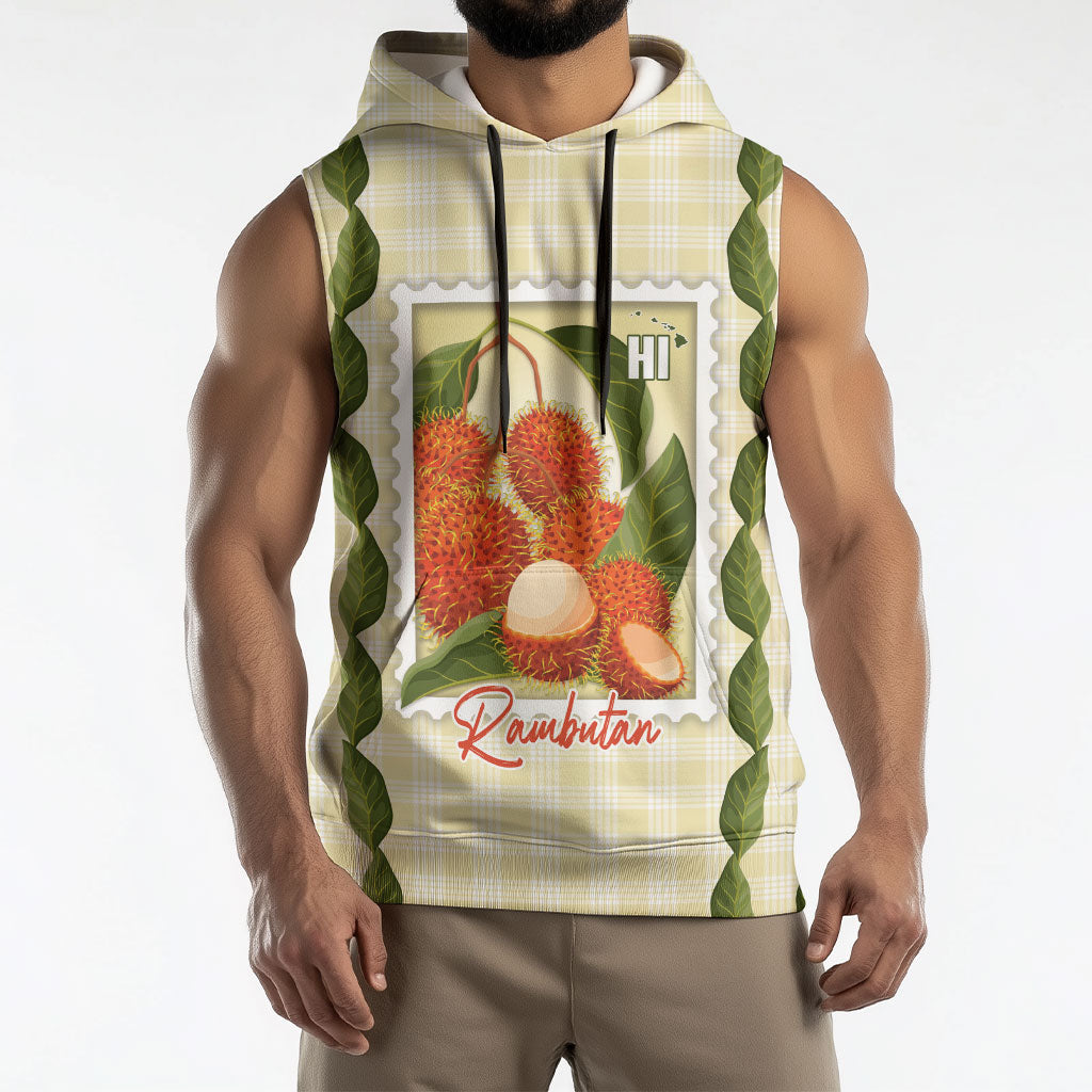 Aloha Hawaii Rambutan Palaka Motifs Sleeveless Hoodie Hawaiian Fruit Stylized Stamp LT14 - Polynesian Pride