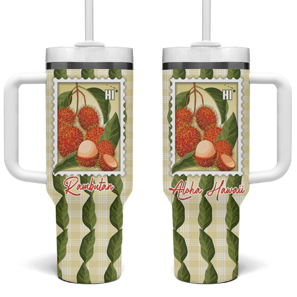 Aloha Hawaii Rambutan Palaka Motifs Tumbler With Handle Hawaiian Fruit Stylized Stamp