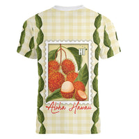 Aloha Hawaii Rambutan Palaka Motifs Women V-Neck T-Shirt Hawaiian Fruit Stylized Stamp LT14 - Polynesian Pride