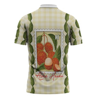 Aloha Hawaii Rambutan Palaka Motifs Zipper Polo Shirt Hawaiian Fruit Stylized Stamp LT14 - Polynesian Pride