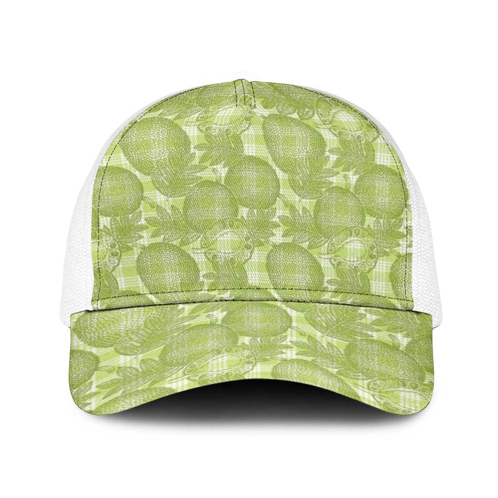 Omaomao Hawaii Breadfruit Palaka Motifs Baseball Net Cap LT14 One Size White Green - Polynesian Pride