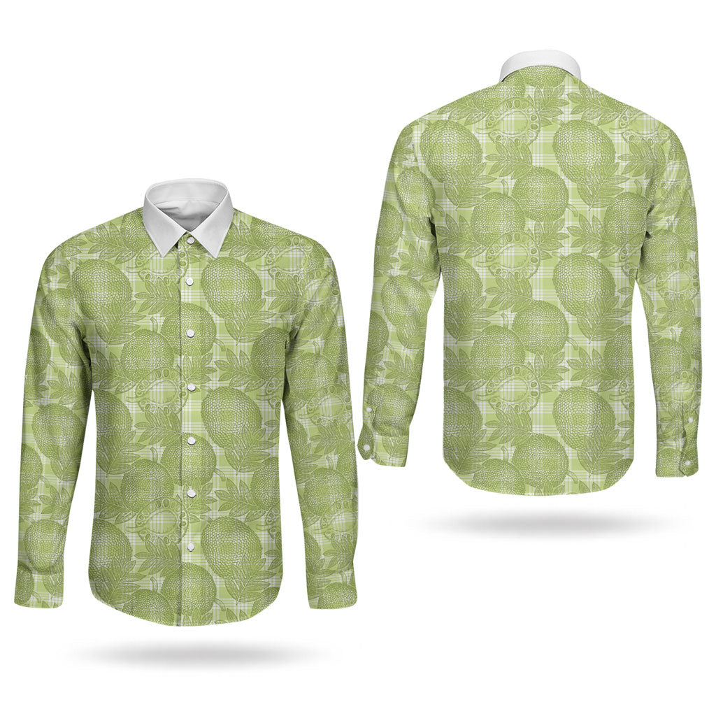 Omaomao Hawaii Breadfruit Palaka Motifs Couples Matching Summer Maxi Dress and Long Sleeve Button Shirt LT14 - Polynesian Pride