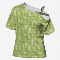 Omaomao Hawaii Breadfruit Palaka Motifs Cross Shoulder Shirt LT14 Female Green - Polynesian Pride