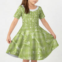 Omaomao Hawaii Breadfruit Palaka Motifs Kid Short Sleeve Dress