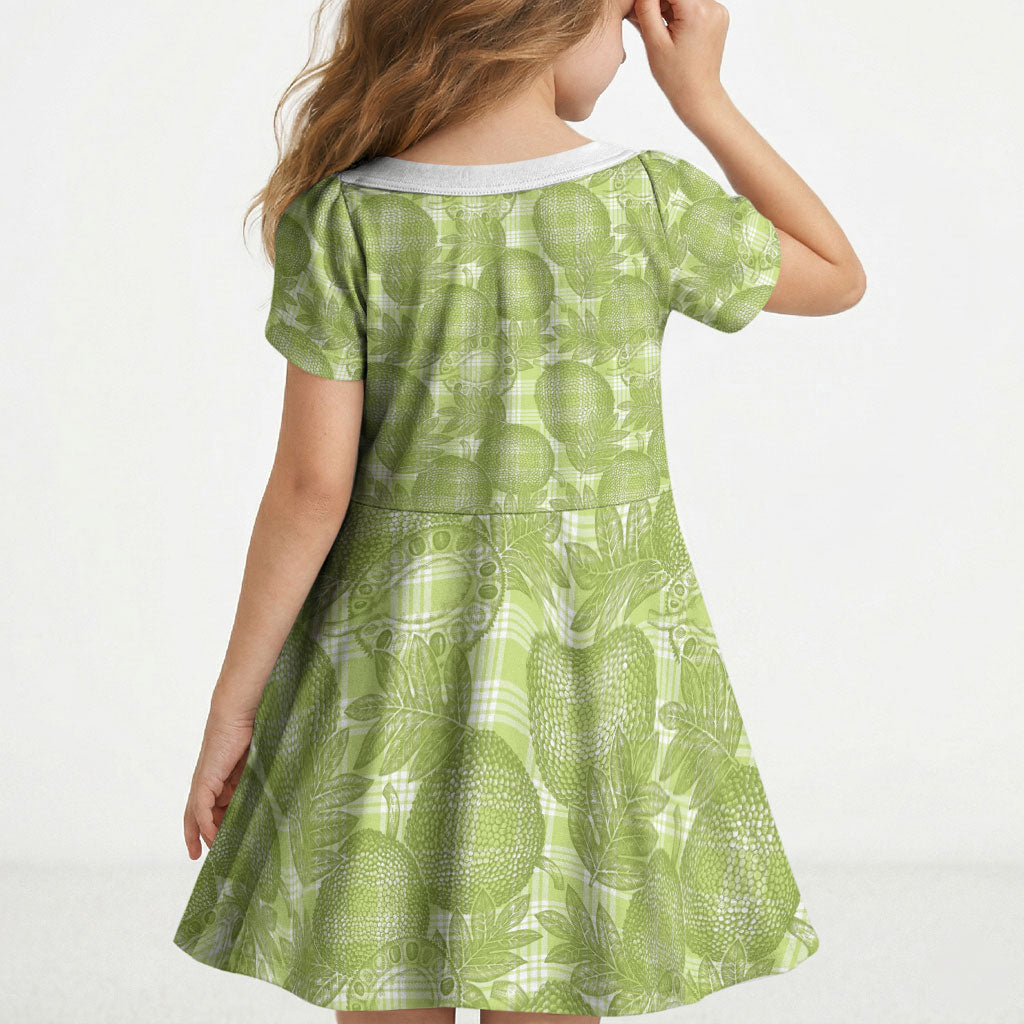 Omaomao Hawaii Breadfruit Palaka Motifs Kid Short Sleeve Dress