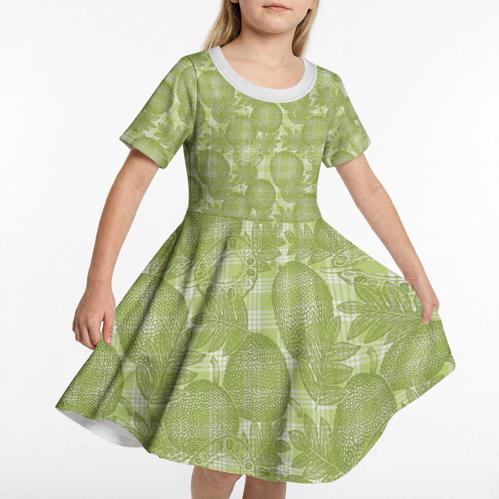 Omaomao Hawaii Breadfruit Palaka Motifs Kid Short Sleeve Dress