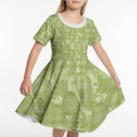 Omaomao Hawaii Breadfruit Palaka Motifs Kid Short Sleeve Dress