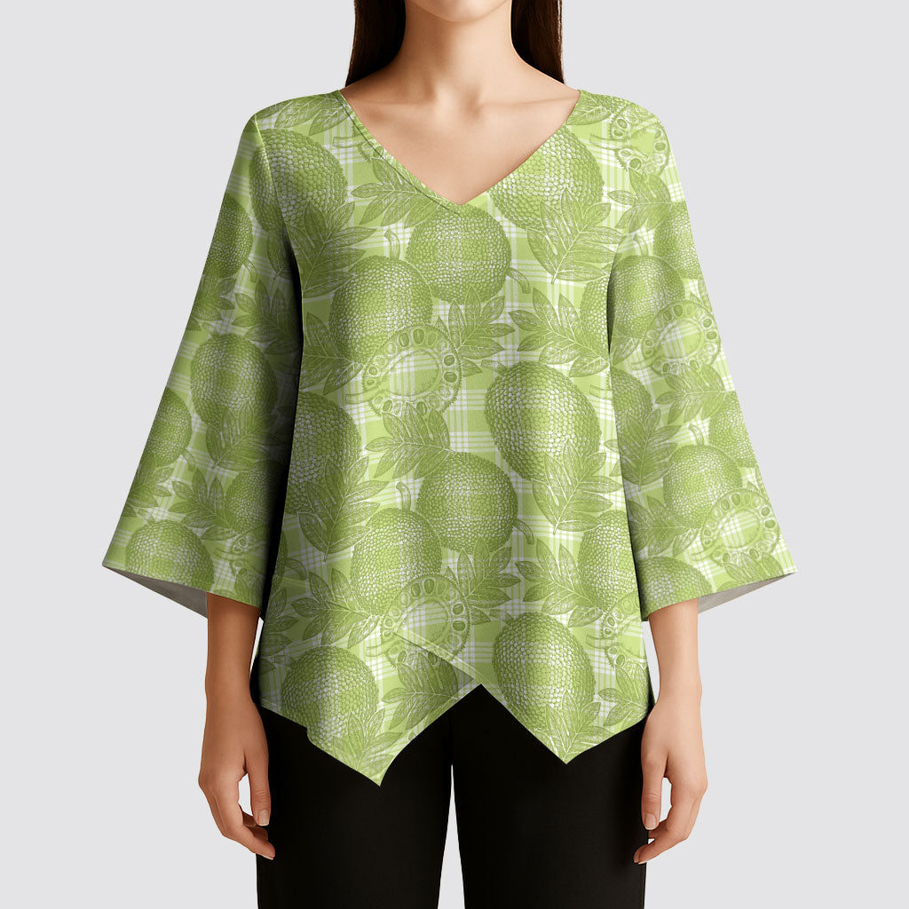 Omaomao Hawaii Breadfruit Palaka Motifs Kimono Sleeve Blouse LT14 - Polynesian Pride