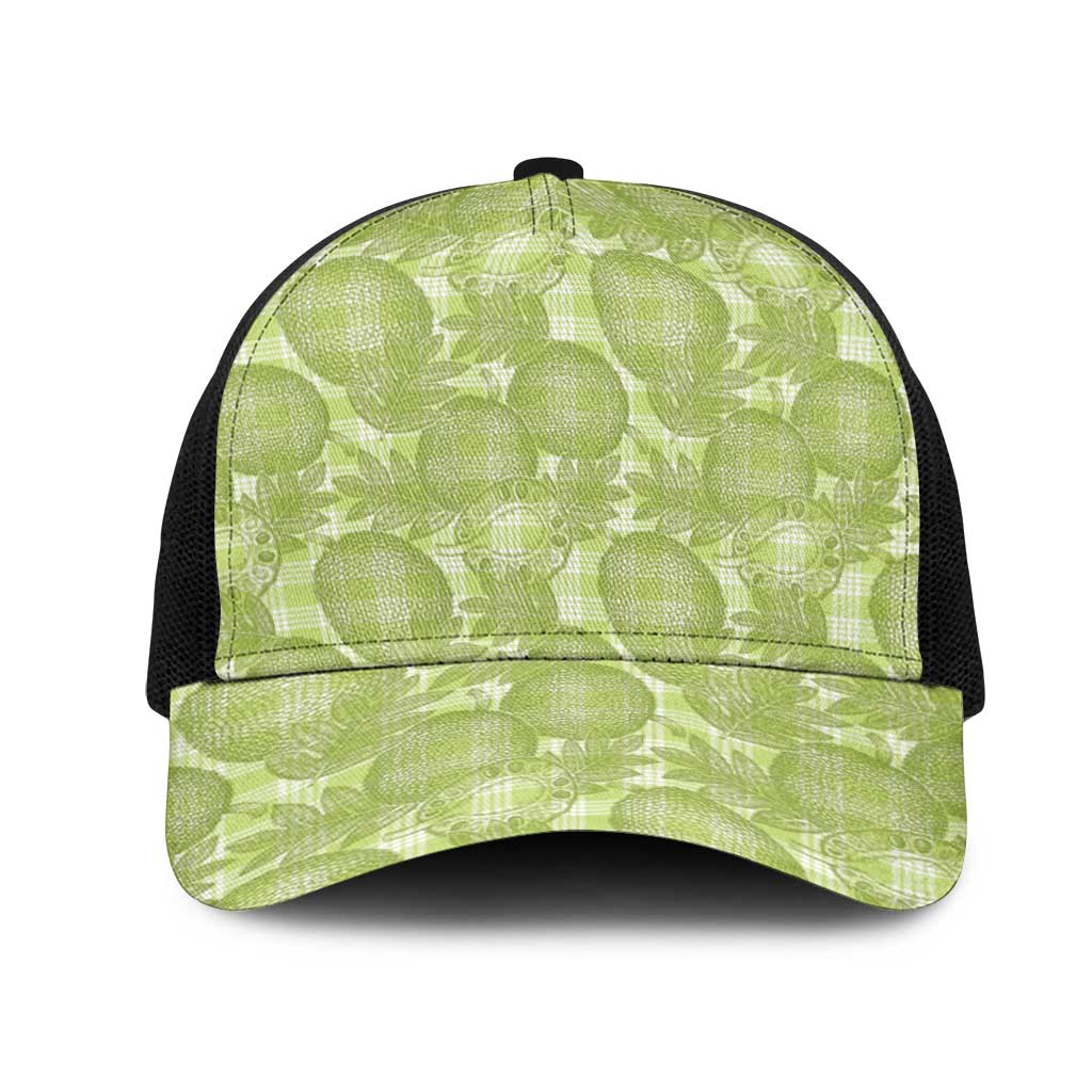 Omaomao Hawaii Breadfruit Palaka Motifs Mesh Trucker Cap LT14 One Size Black Green - Polynesian Pride