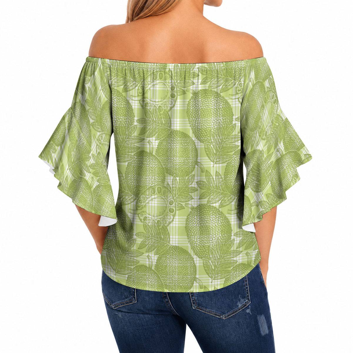 Omaomao Hawaii Breadfruit Palaka Motifs Off Shoulder Wrap Waist Top LT14 - Polynesian Pride