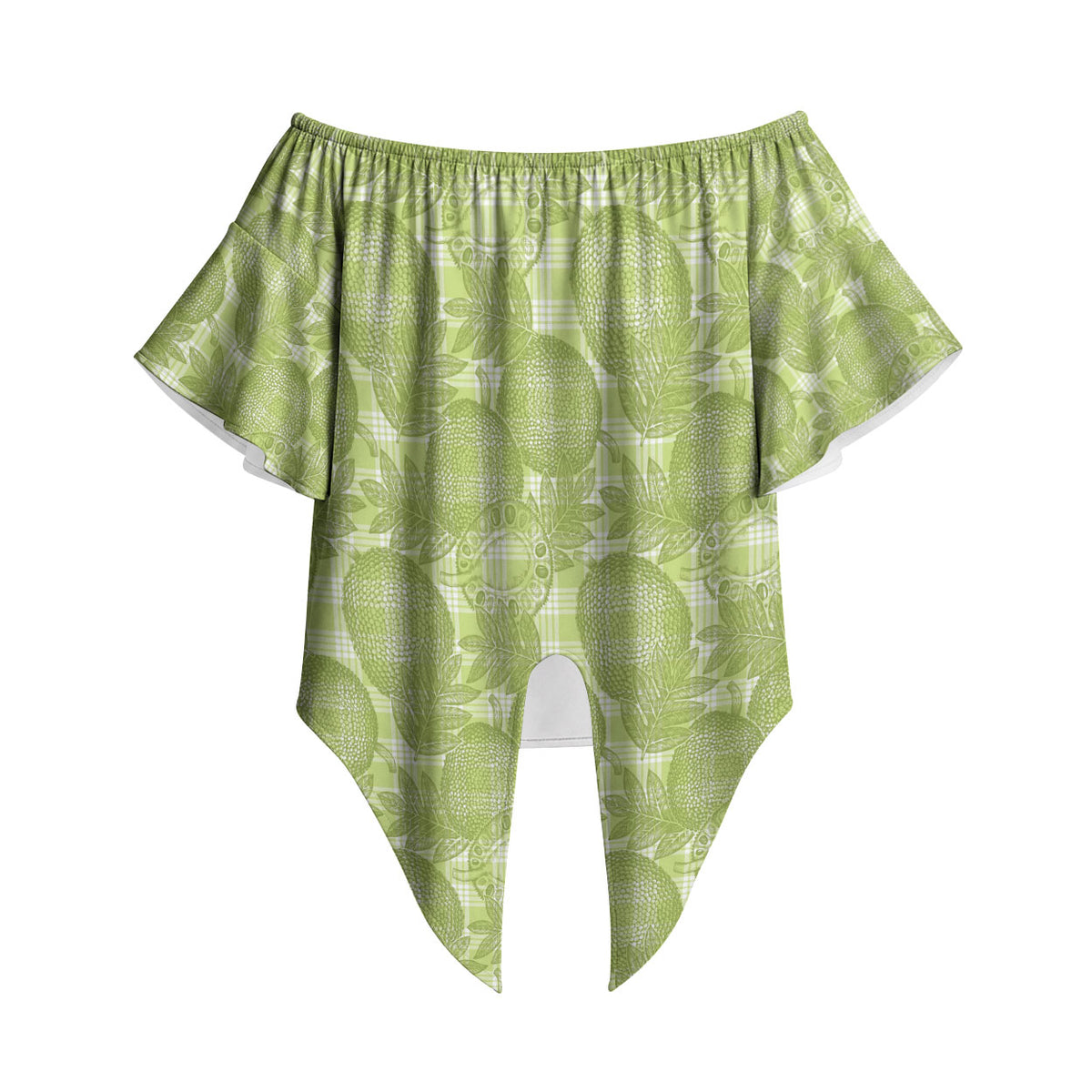 Omaomao Hawaii Breadfruit Palaka Motifs Off Shoulder Wrap Waist Top LT14 - Polynesian Pride