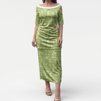Omaomao Hawaii Breadfruit Palaka Motifs Puletasi LT14 Long Dress Green - Polynesian Pride
