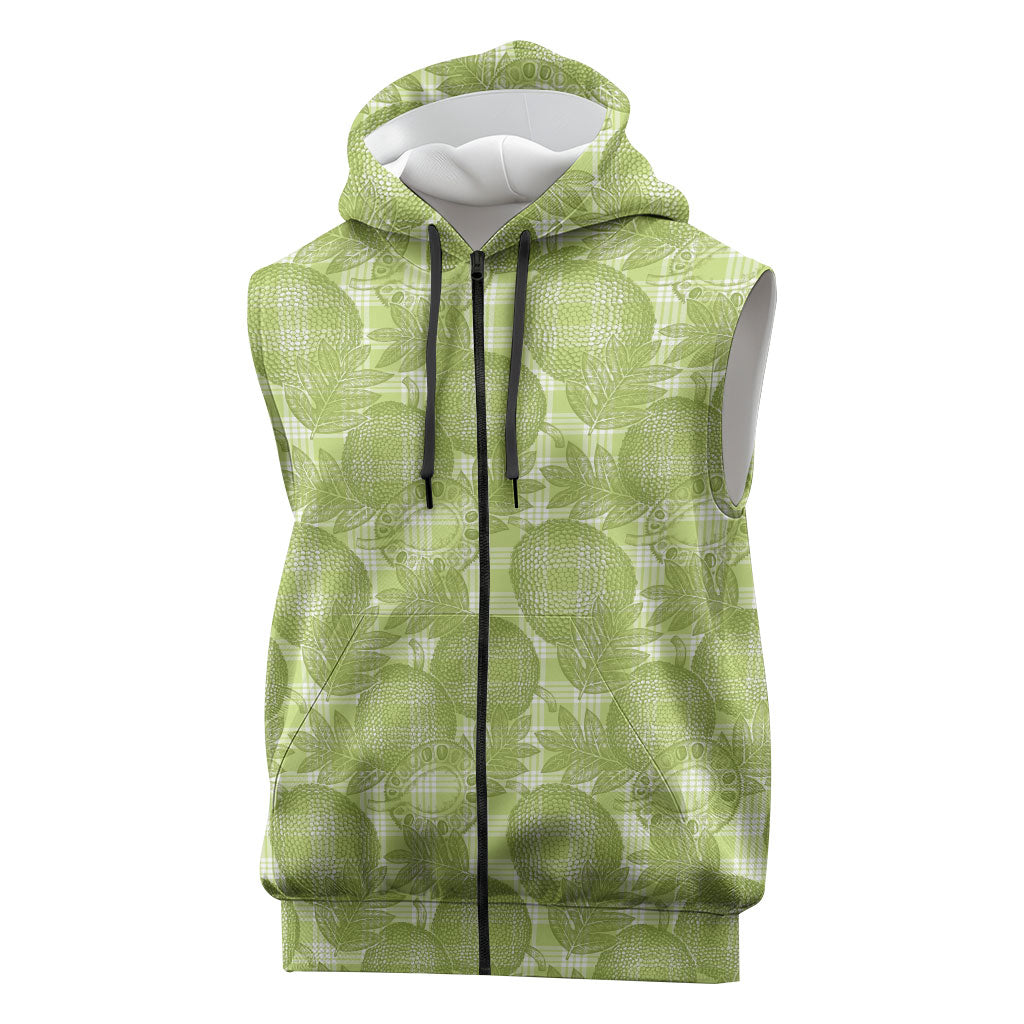 Omaomao Hawaii Breadfruit Palaka Motifs Sleeveless Zip Hoodie