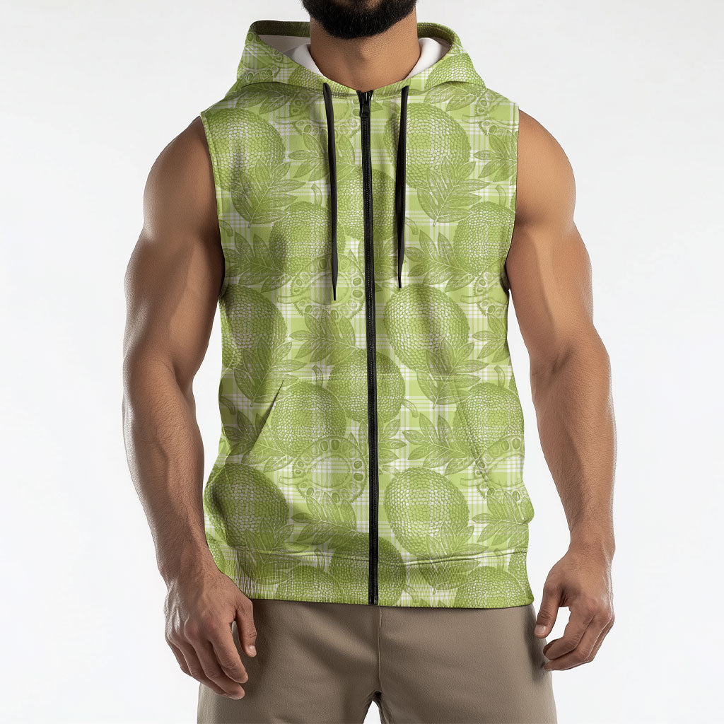 Omaomao Hawaii Breadfruit Palaka Motifs Sleeveless Zip Hoodie LT14 - Polynesian Pride
