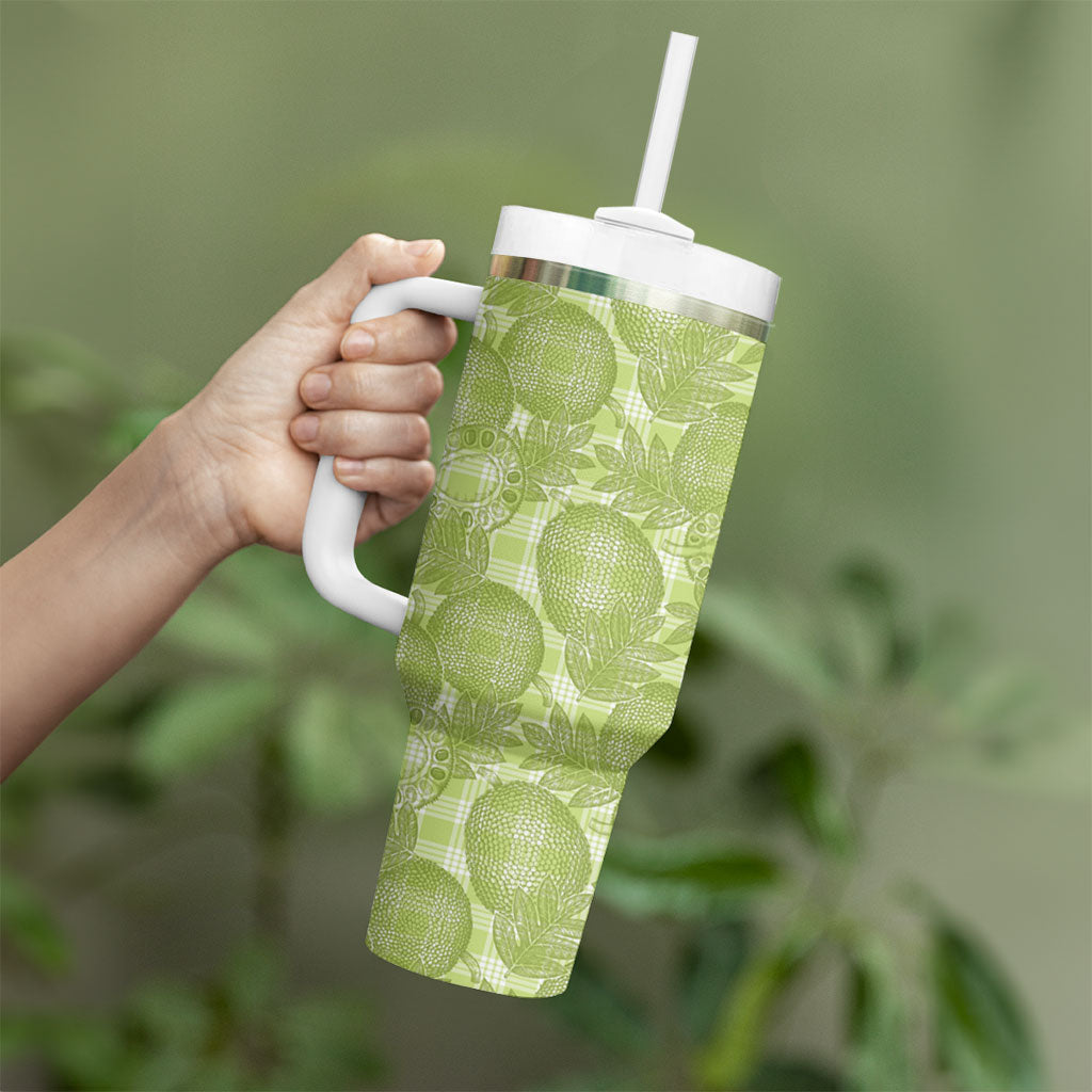 Omaomao Hawaii Breadfruit Palaka Motifs Tumbler With Handle LT14 - Polynesian Pride