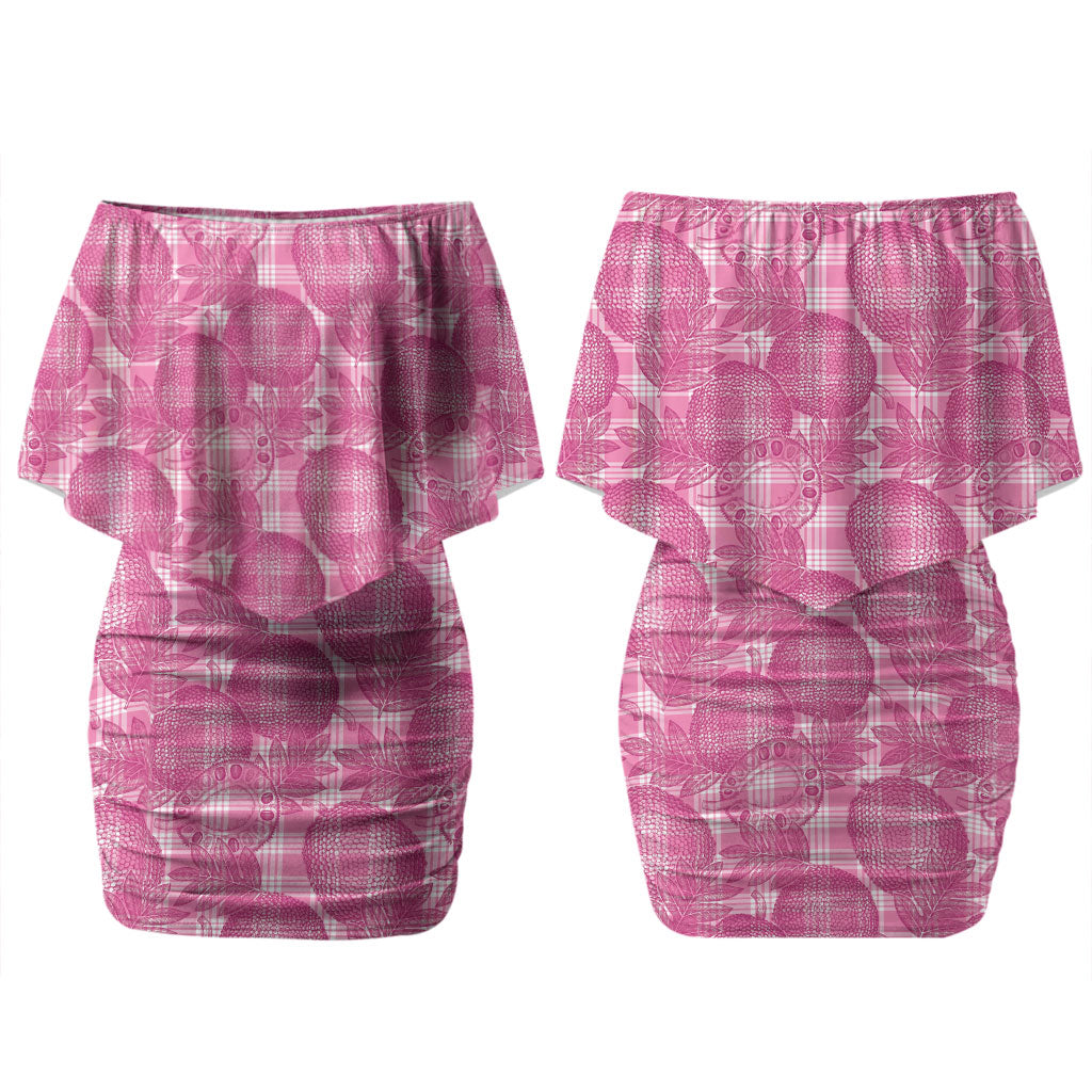 Alaka Hawaii Breadfruit Palaka Motifs Couples Matching Off Shoulder Short Dress and Long Sleeve Button Shirt LT14 - Polynesian Pride