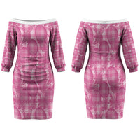 Alaka Hawaii Breadfruit Palaka Motifs Couples Matching Off The Shoulder Long Sleeve Dress and Long Sleeve Button Shirt LT14 - Polynesian Pride