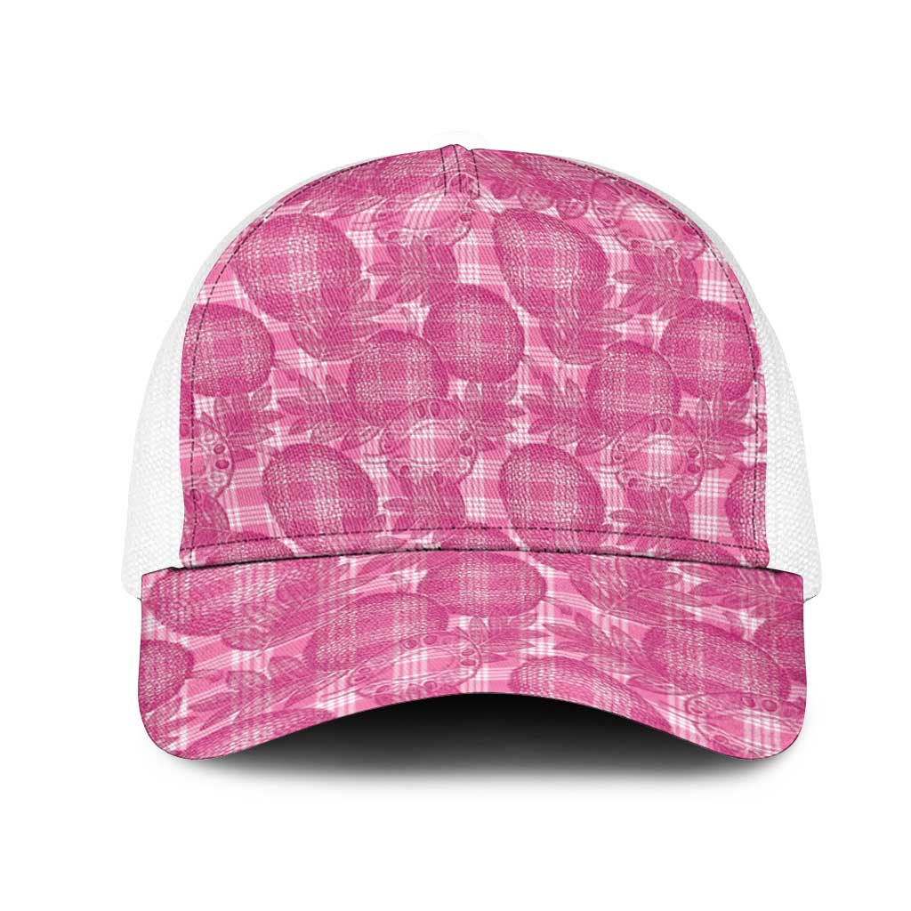 Alaka Hawaii Breadfruit Palaka Motifs Mesh Trucker Cap LT14 One Size White Pink - Polynesian Pride