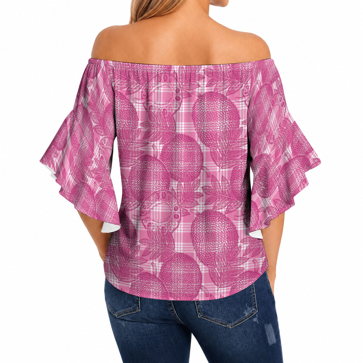 Alaka Hawaii Breadfruit Palaka Motifs Off Shoulder Wrap Waist Top LT14 - Polynesian Pride