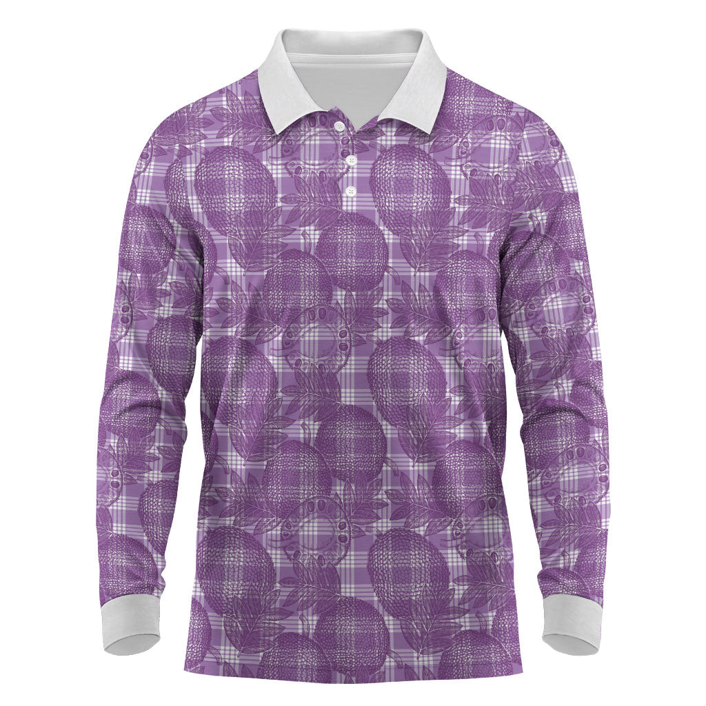 Poni Hawaii Breadfruit Palaka Motifs Long Sleeve Polo Shirt