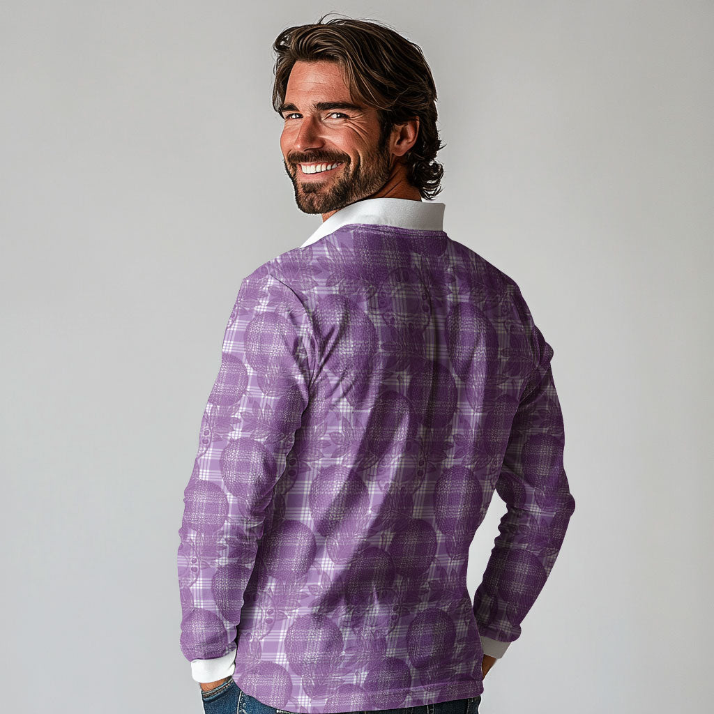 Poni Hawaii Breadfruit Palaka Motifs Long Sleeve Polo Shirt LT14 - Polynesian Pride