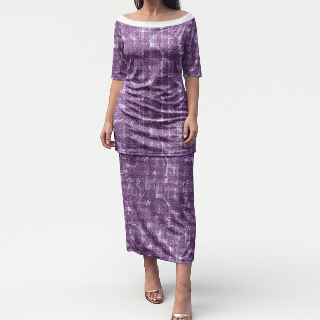 Poni Hawaii Breadfruit Palaka Motifs Puletasi LT14 Long Dress Purple - Polynesian Pride