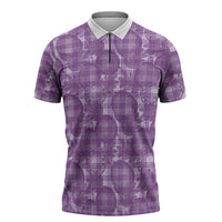 Poni Hawaii Breadfruit Palaka Motifs Zipper Polo Shirt LT14 Purple - Polynesian Pride