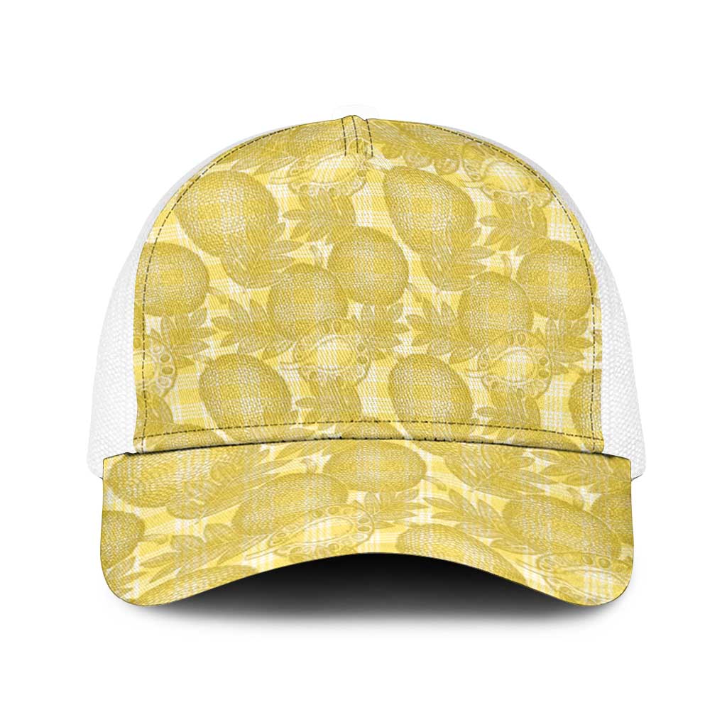 Melemele Hawaii Breadfruit Palaka Motifs Baseball Net Cap LT14 One Size White Yellow - Polynesian Pride