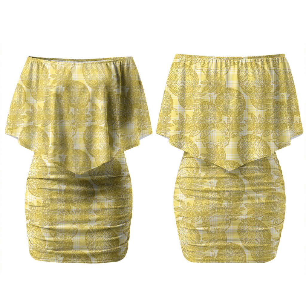 Melemele Hawaii Breadfruit Palaka Motifs Couples Matching Off Shoulder Short Dress and Hawaiian Shirt LT14 - Polynesian Pride