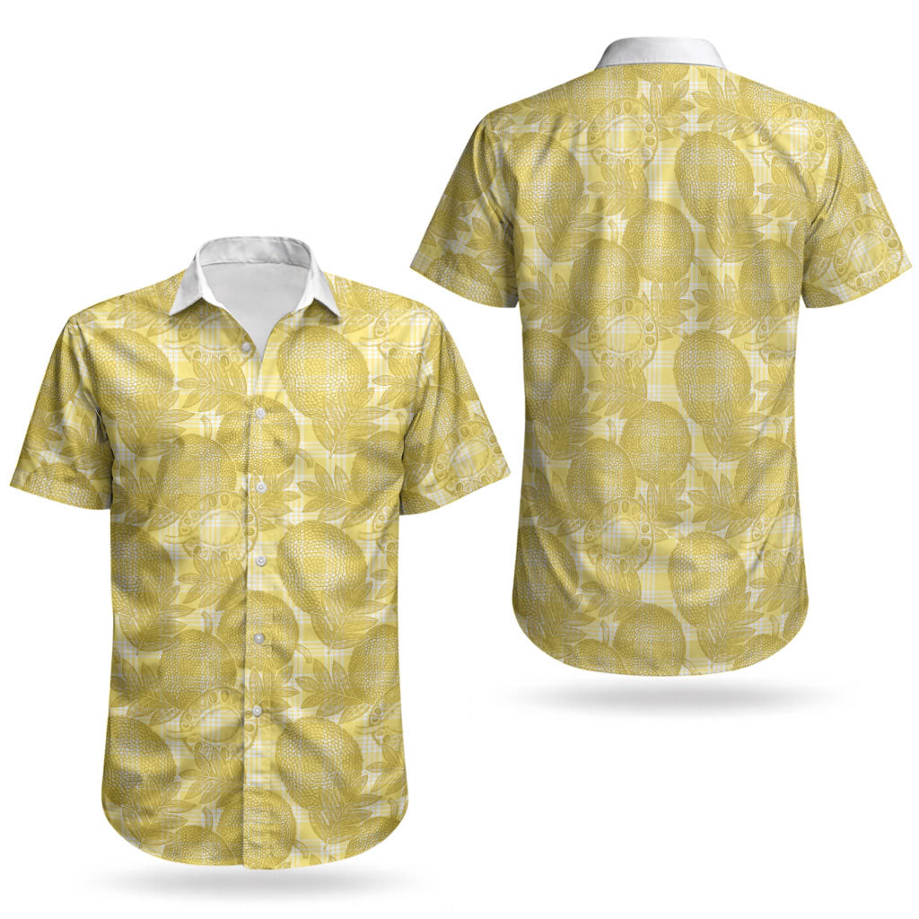 Melemele Hawaii Breadfruit Palaka Motifs Couples Matching Off Shoulder Short Dress and Hawaiian Shirt LT14 - Polynesian Pride