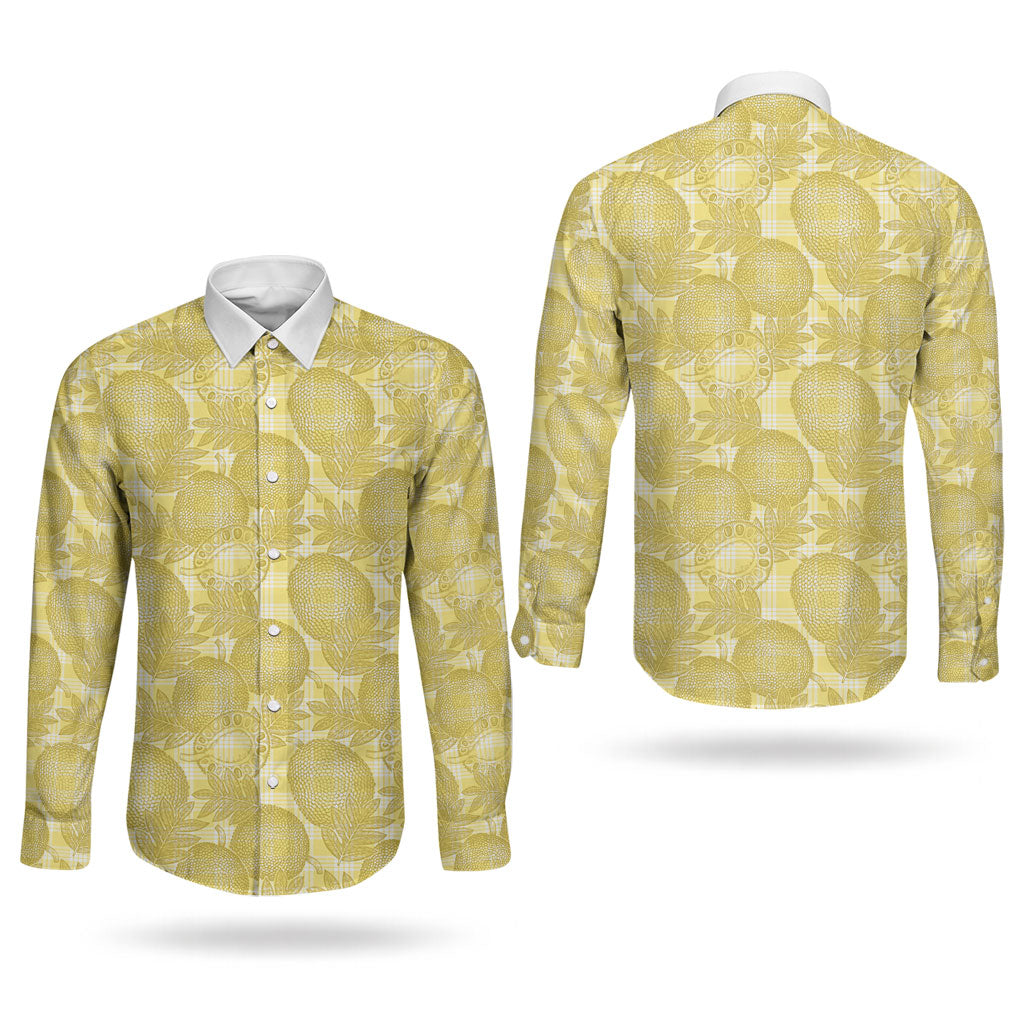 Melemele Hawaii Breadfruit Palaka Motifs Couples Matching Summer Maxi Dress and Long Sleeve Button Shirt LT14 - Polynesian Pride