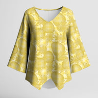 Melemele Hawaii Breadfruit Palaka Motifs Kimono Sleeve Blouse LT14 Female Yellow - Polynesian Pride
