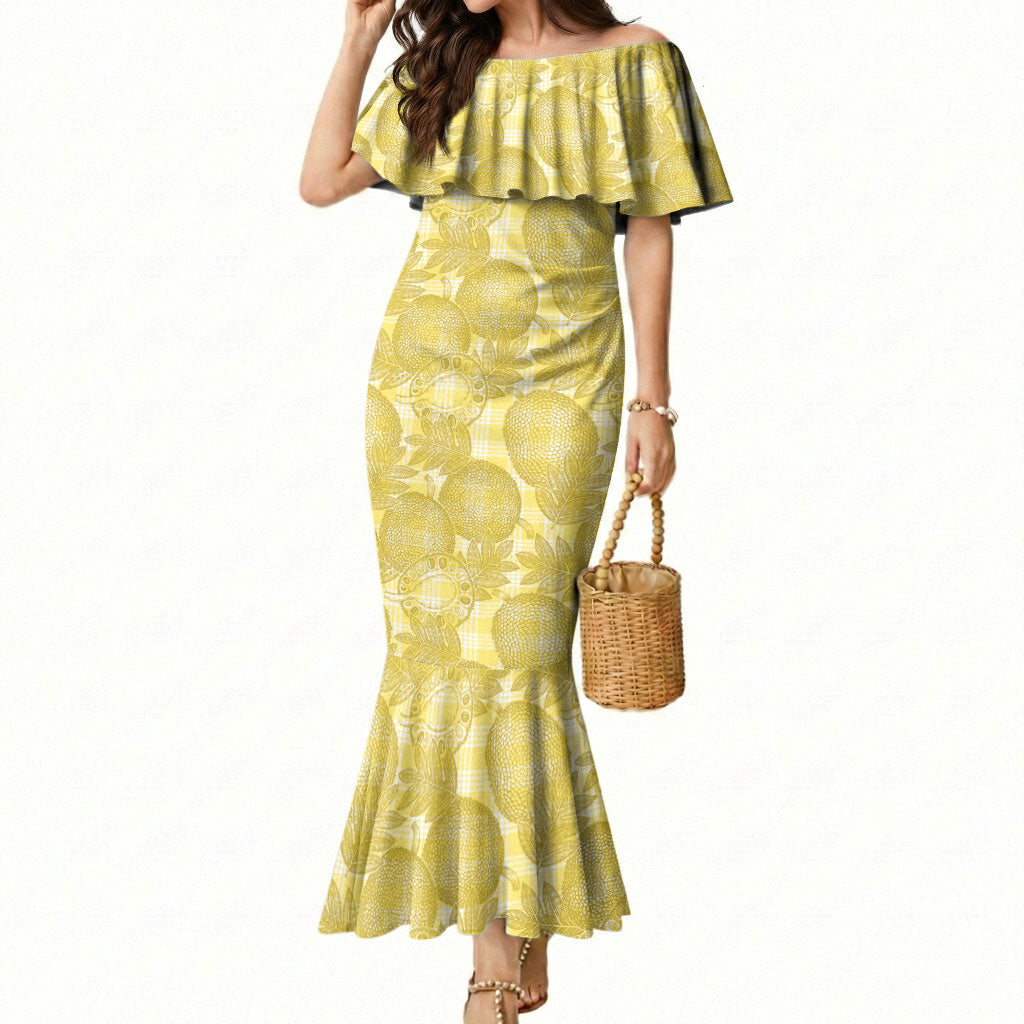 Melemele Hawaii Breadfruit Palaka Motifs Mermaid Dress