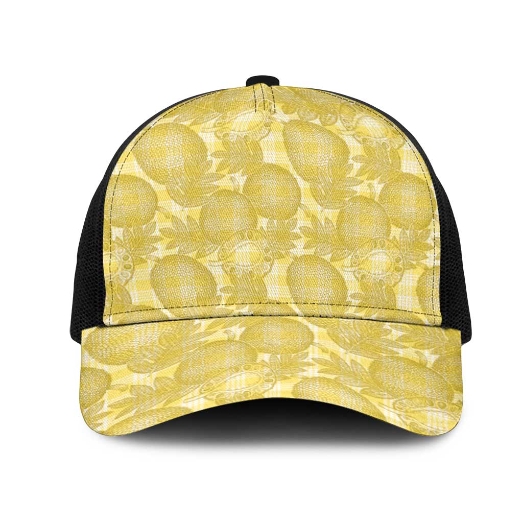 Melemele Hawaii Breadfruit Palaka Motifs Mesh Trucker Cap LT14 One Size Black Yellow - Polynesian Pride