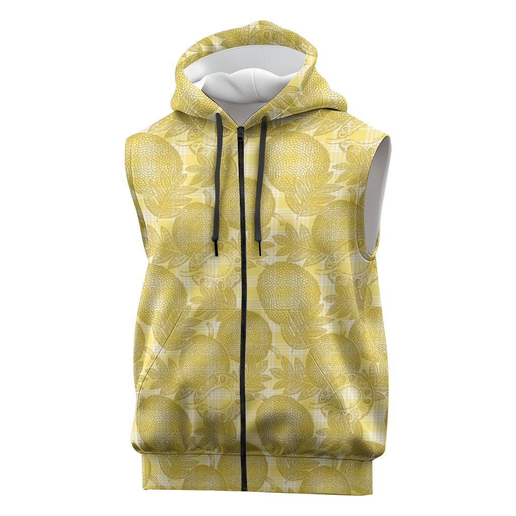 Melemele Hawaii Breadfruit Palaka Motifs Sleeveless Zip Hoodie