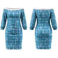 Polu Hawaii Breadfruit Palaka Motifs Couples Matching Off The Shoulder Long Sleeve Dress and Long Sleeve Button Shirt LT14 - Polynesian Pride