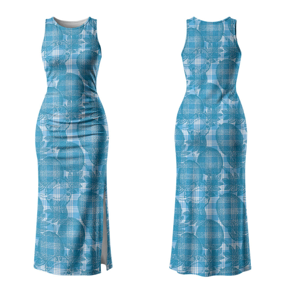 Polu Hawaii Breadfruit Palaka Motifs Couples Matching Tank Maxi Dress and Long Sleeve Button Shirt LT14 - Polynesian Pride