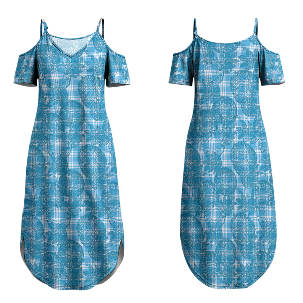 Polu Hawaii Breadfruit Palaka Motifs Family Matching Summer Maxi Dress and Hawaiian Shirt LT14 Mom's Dress Blue - Polynesian Pride