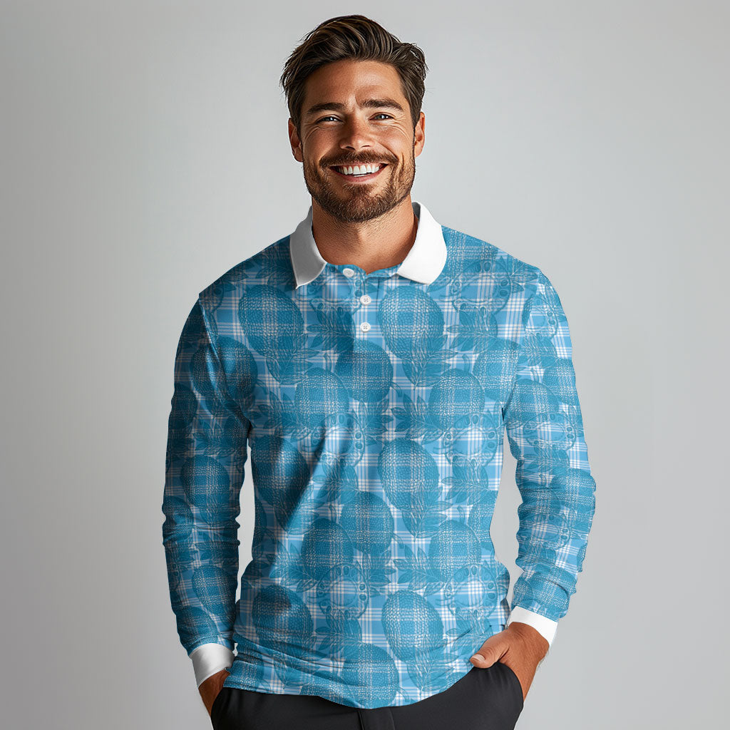 Polu Hawaii Breadfruit Palaka Motifs Long Sleeve Polo Shirt