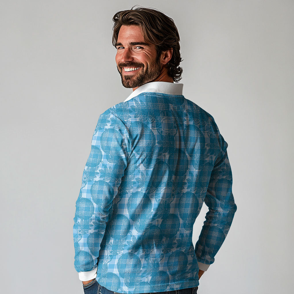 Polu Hawaii Breadfruit Palaka Motifs Long Sleeve Polo Shirt