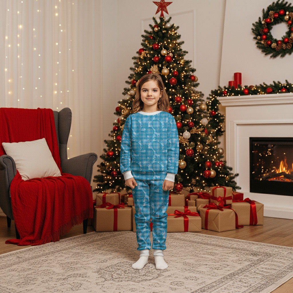 Polu Hawaii Breadfruit Palaka Motifs Christmas Pajama Set LT14 Kid Blue - Polynesian Pride